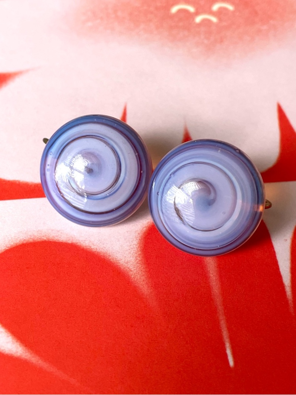 Vintage opalescent purple swirled art glass clip-on earrings Japan